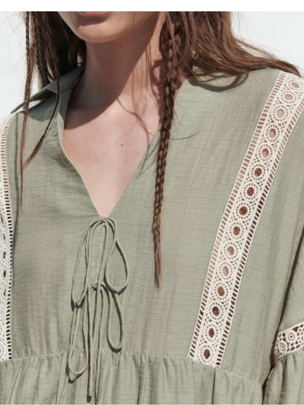 Zara Olive Green Long Sleeve Tiered Mini Dress - Picture 7 of 8